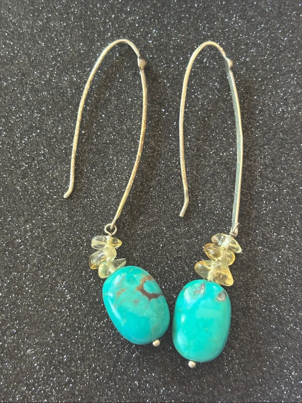 Vintage 925 Turquoise and Citrine Drop Earrings